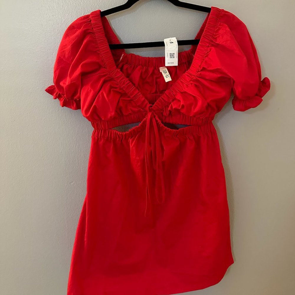 Steps New York - Red Cut Out Dress w/ Front Tie